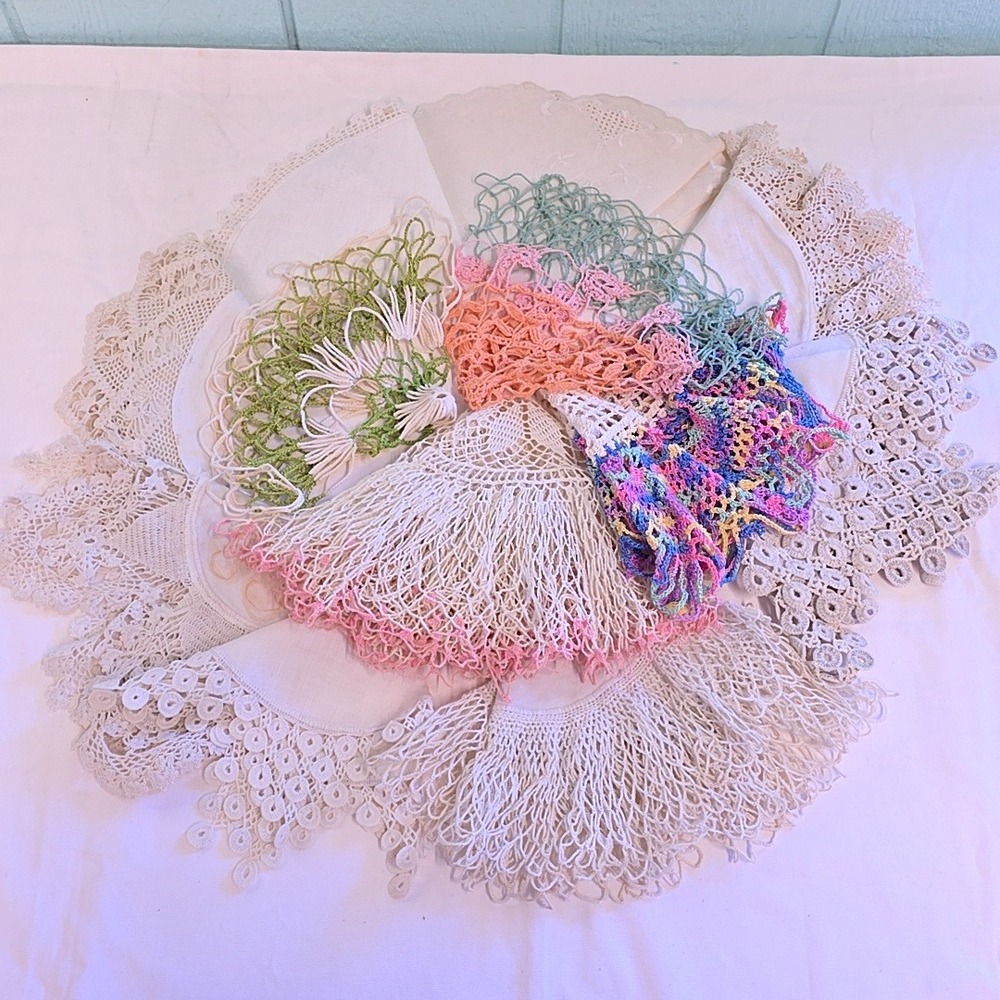 Handmade Doilies Linens Vintage Crochet Lace Lot Cream Multicolor Cottagecore